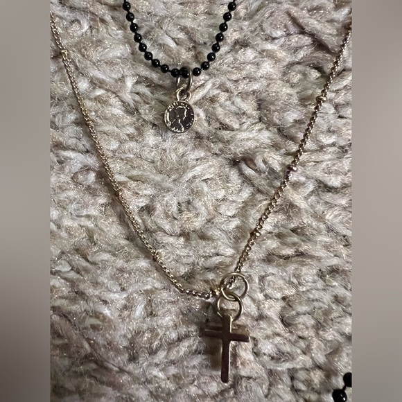 Express Layered Multi Chain Cross & Coin Y Necklace - Picture 4 of 10